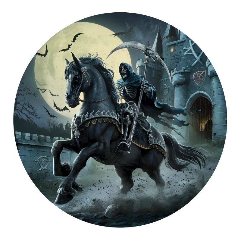 Grim Reaper Sensenmann reitet bei Mondschein