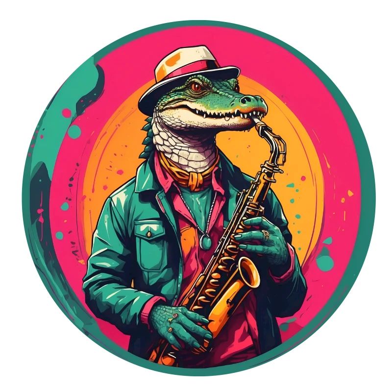 Cool crocodile plays saxophone