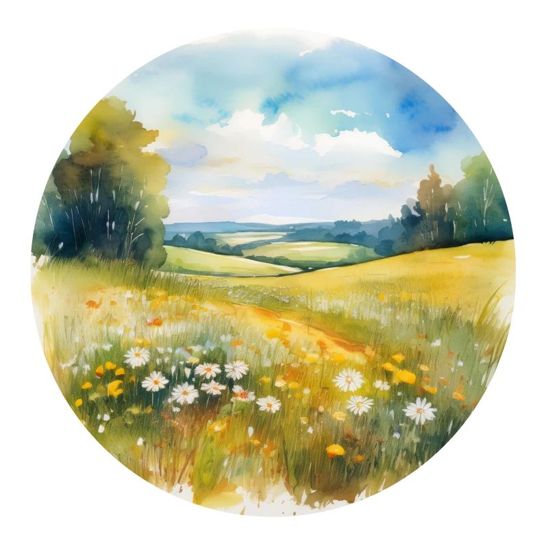 Serene Countryside Landscape with Wildflowers