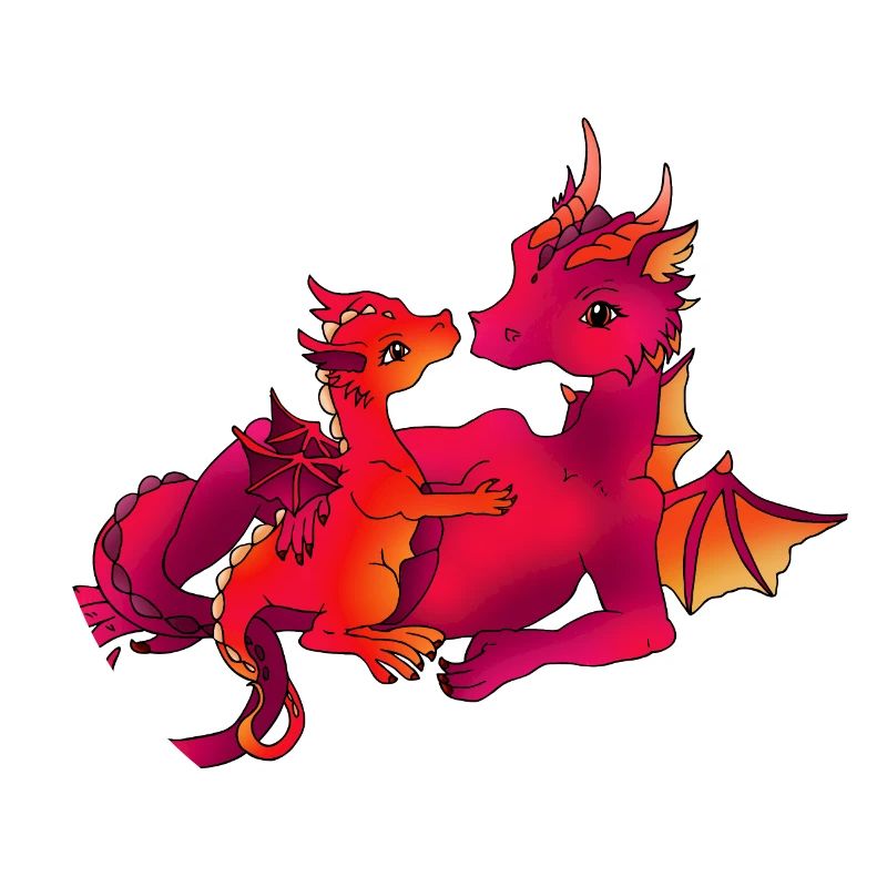 Maman dragon avec bébé rose