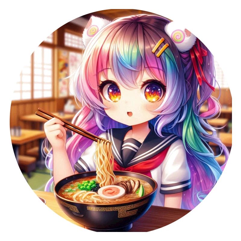 Fille d'animé japonais mangeant des ramen