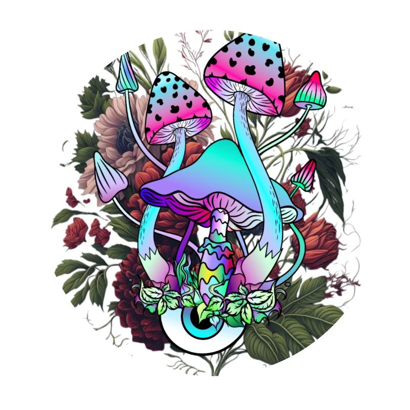 Champignon psychédélique avec œil et fleurs