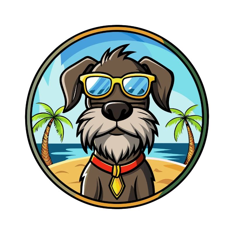 German Wirehaired Pointer Dog Breed Cartoon Beach