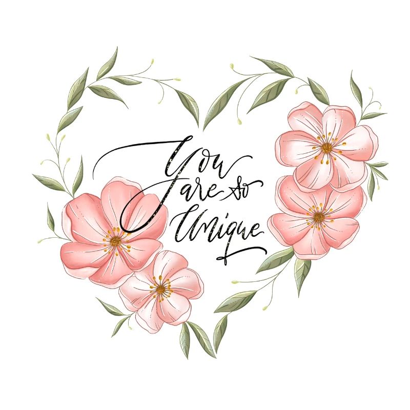 Cœur, fleurs, feuilles. Vous êtes tellement unique.