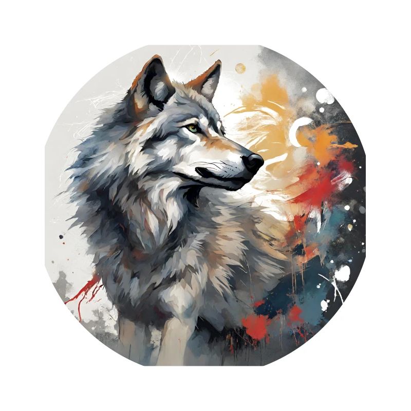Gemalter Wolf -Tierbild - Wolf T-Shirt kunstvoll