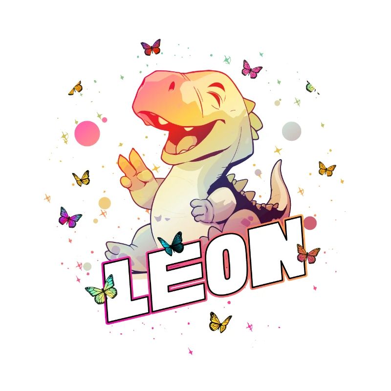 LEON - Beau nom de garçon avec mignon DINO T-REX