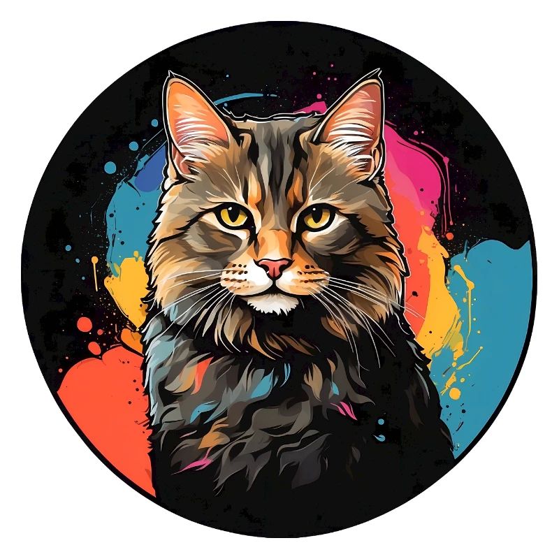 Portrait de chat mignon en technique d'aquarelle dans un cercle