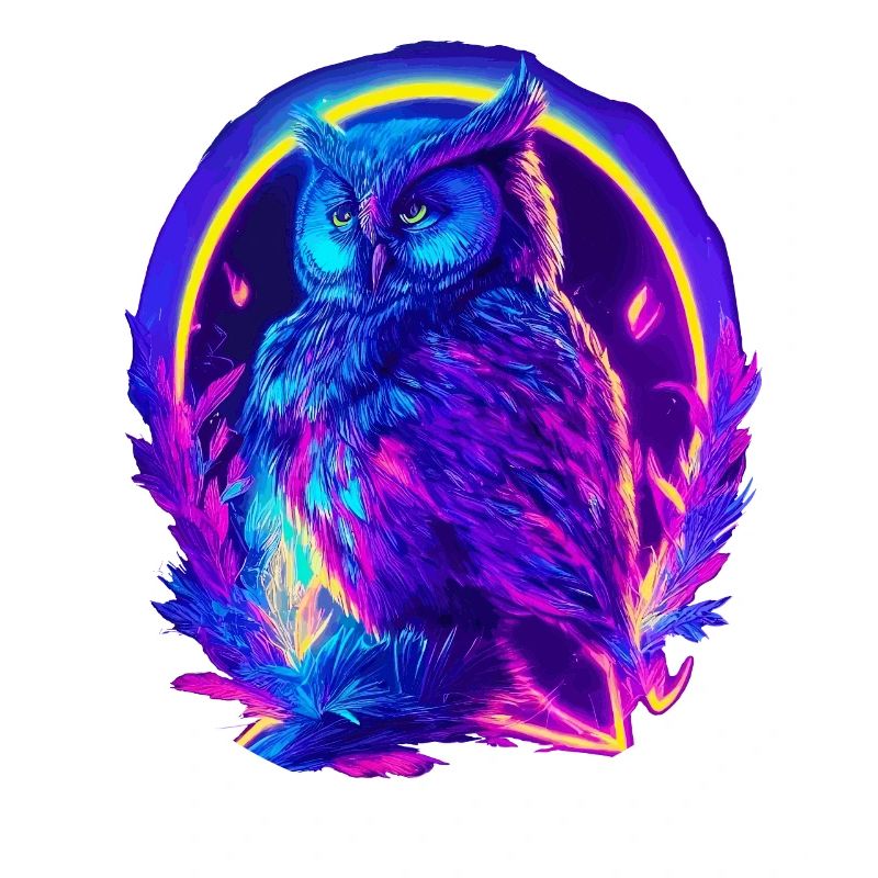 Mystisch leuchtende Eule Neon Synthwave