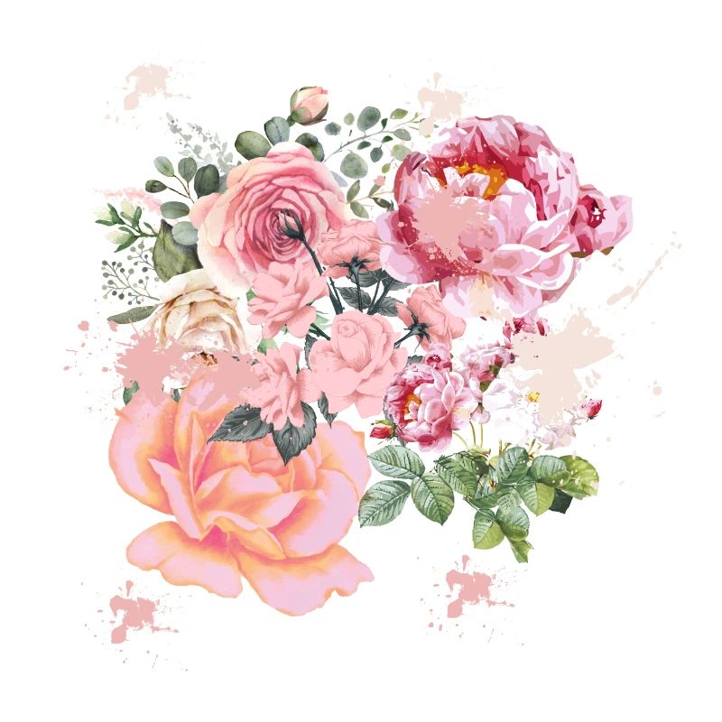 Romantik Blumen mit rosa Farbkleksen, Geschenkidee