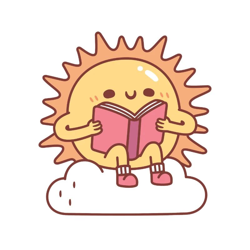 Süße Sonne liest ein Buch auf einer Wolke