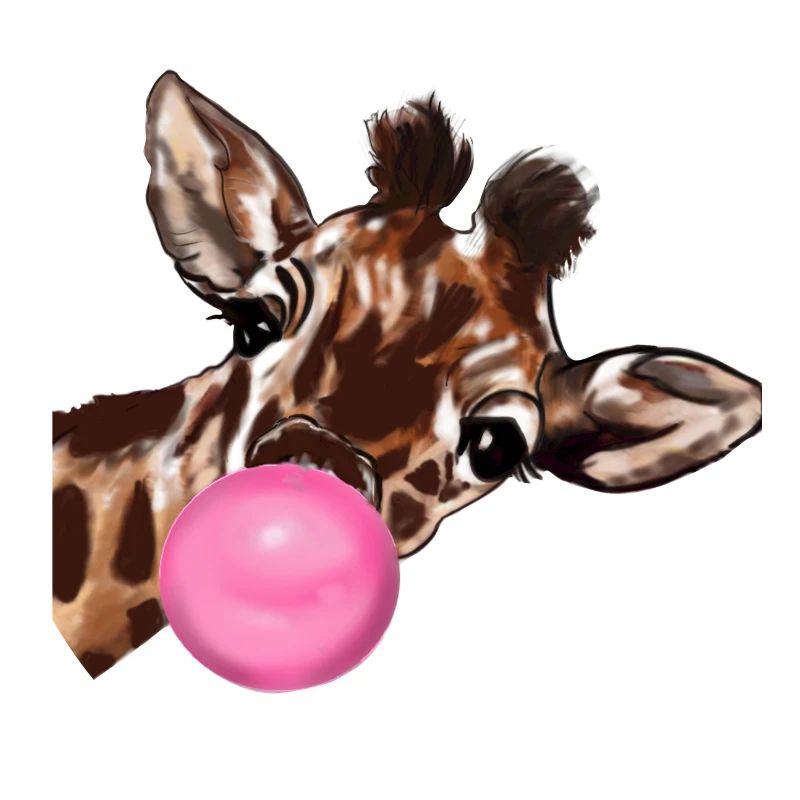 Giraffe with bubble gum