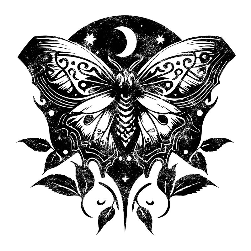Moth, papillon de nuit, lune, vignes, gothique, wicca