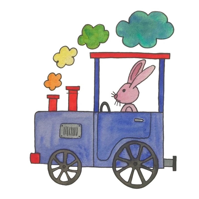 train arc-en-ciel coloré bit lapin rose