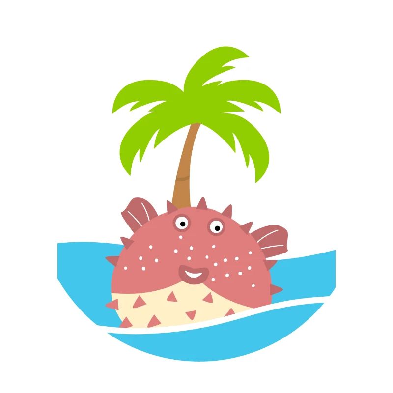 Puffer Fish and Coconut Tree