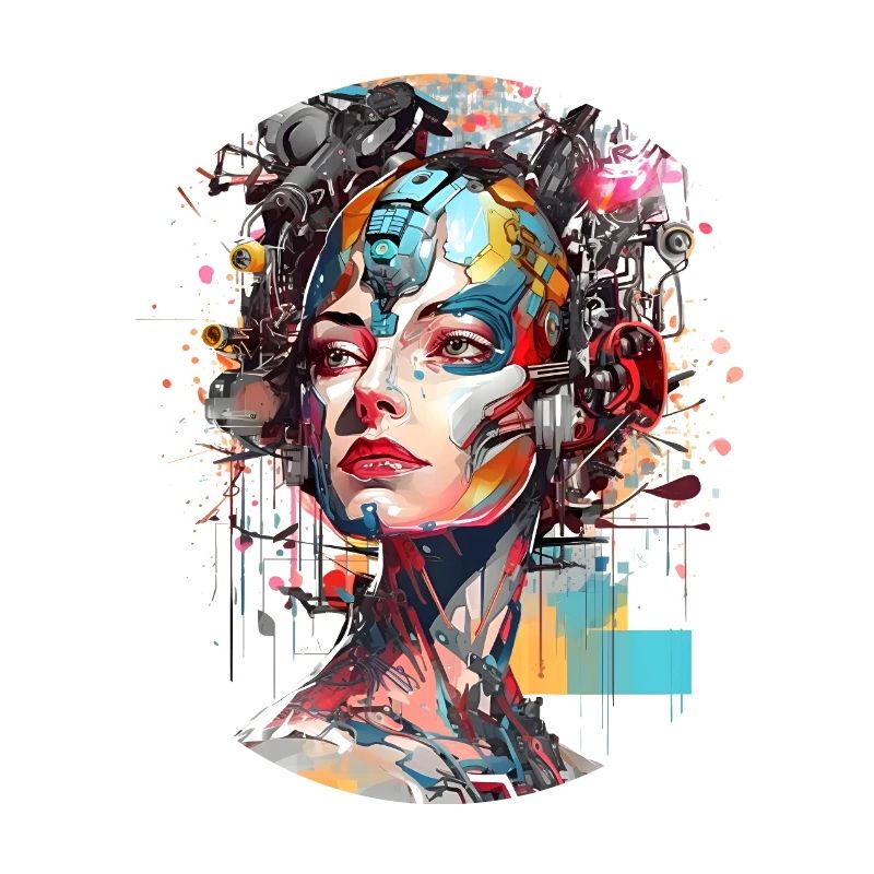 Portrait eines weiblichen AI Androiden/Cyborg