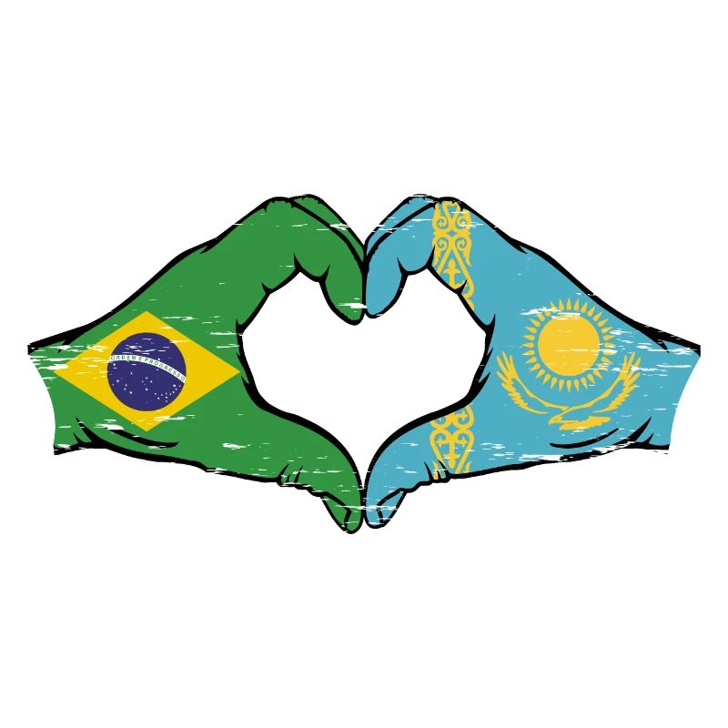 Brésil Kazakhstan drapeau mains forme de coeur utilisé