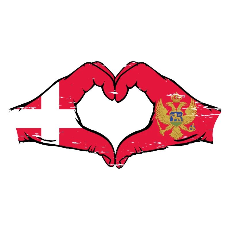 Danemark Monténégro drapeau mains forme coeur utilisé