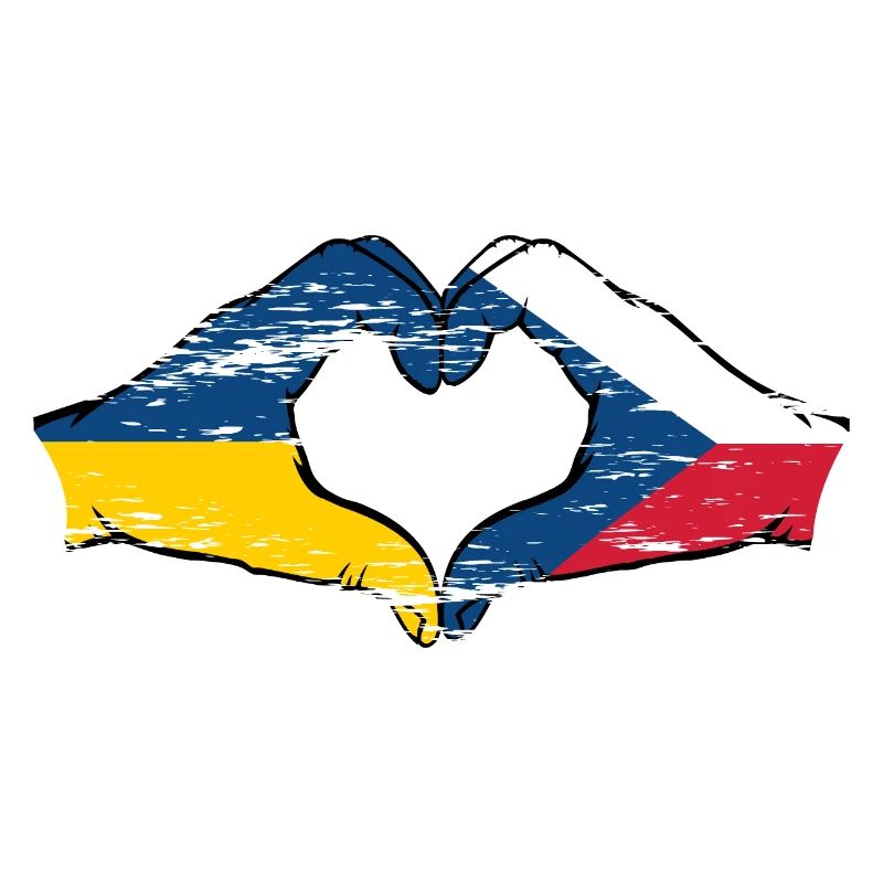 Ukraine République tchèque drapeau mains forme de coeur utilisé
