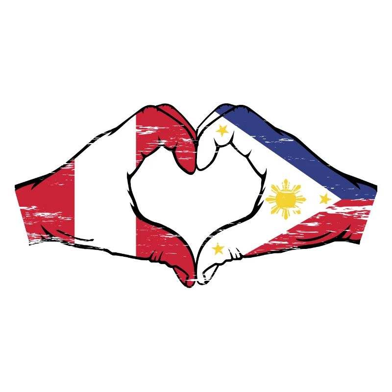 Pérou Philippines Drapeau Mains Coeur Forme Utilisé