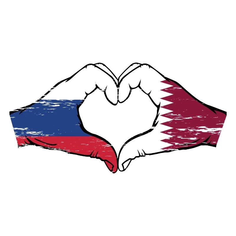 Drapeau de la Russie Qatar mains forme de coeur utilisé