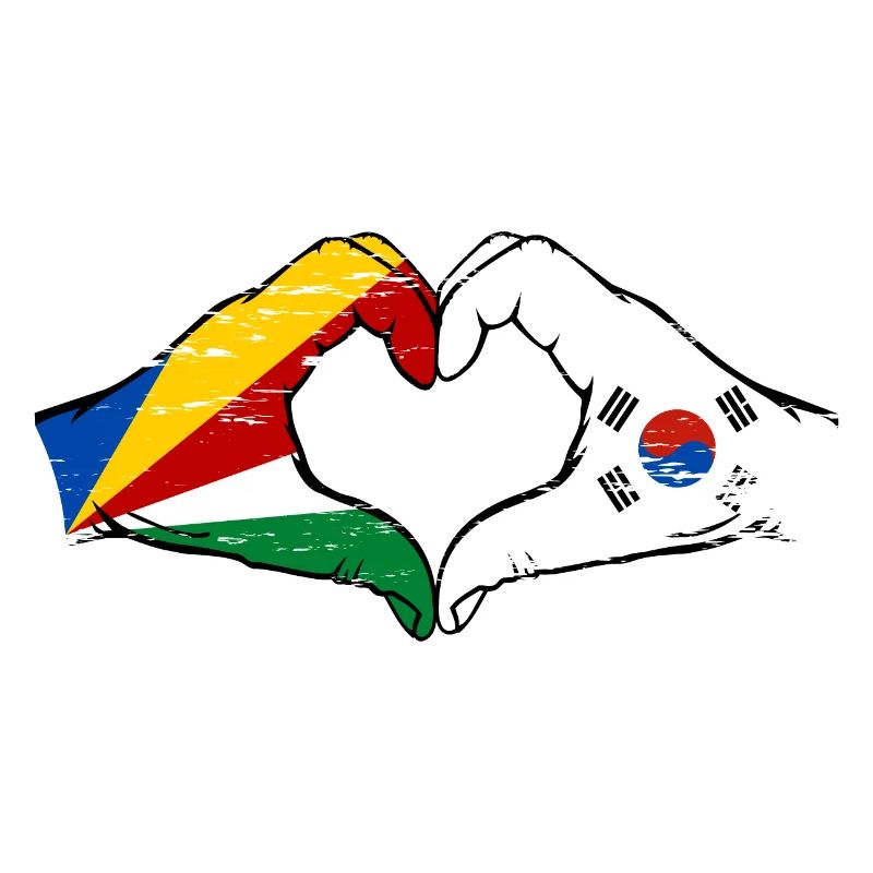 Seychelles Corée du Sud drapeau mains forme de coeur utilisé