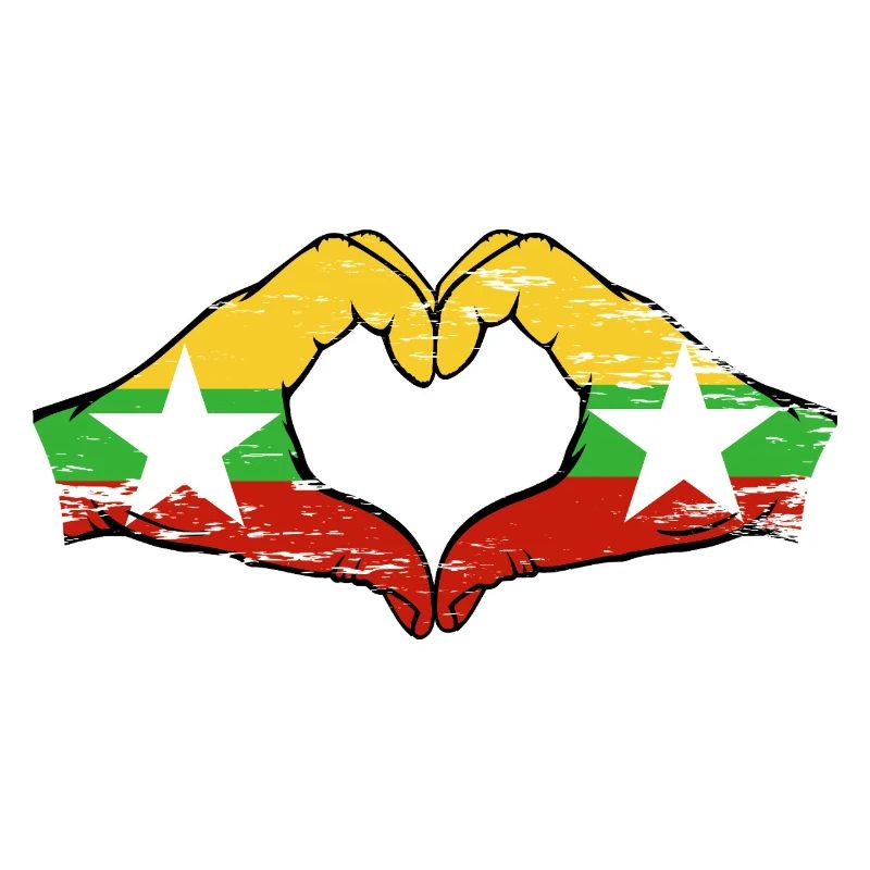 Drapeau du Myanmar mains forme de coeur utilisé