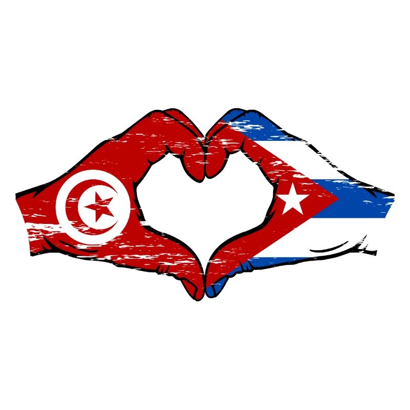 Tunisie Cuba Drapeau Mains Coeur Forme Utilisé