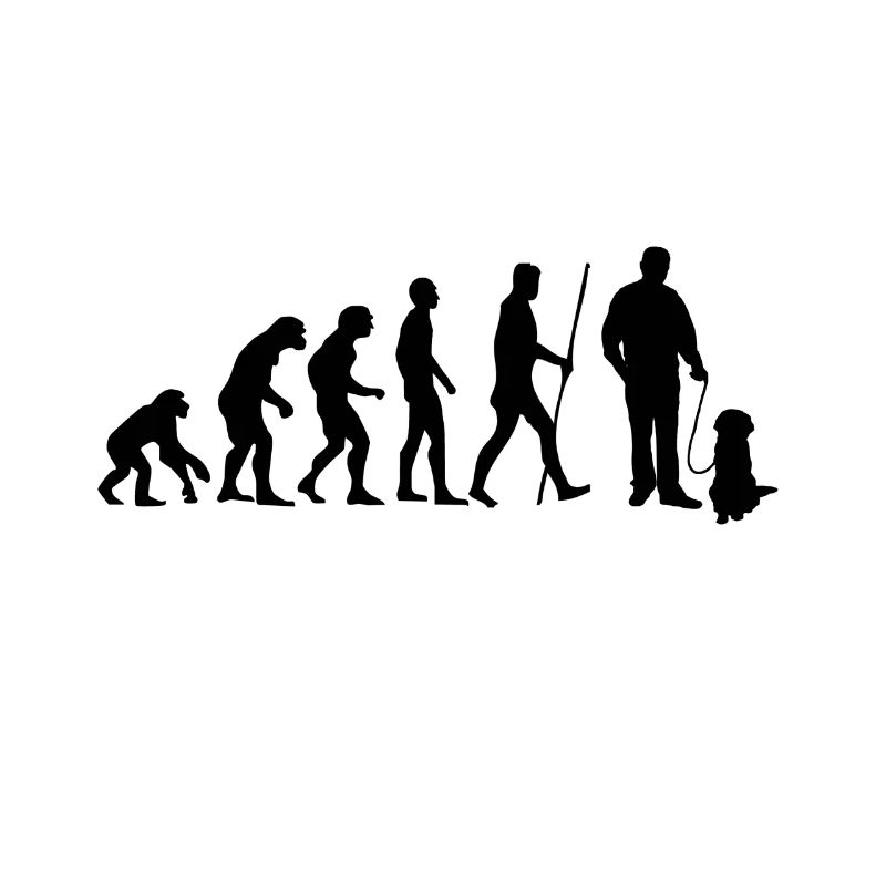 Evolution Herrchen mit Hund als Geschenk