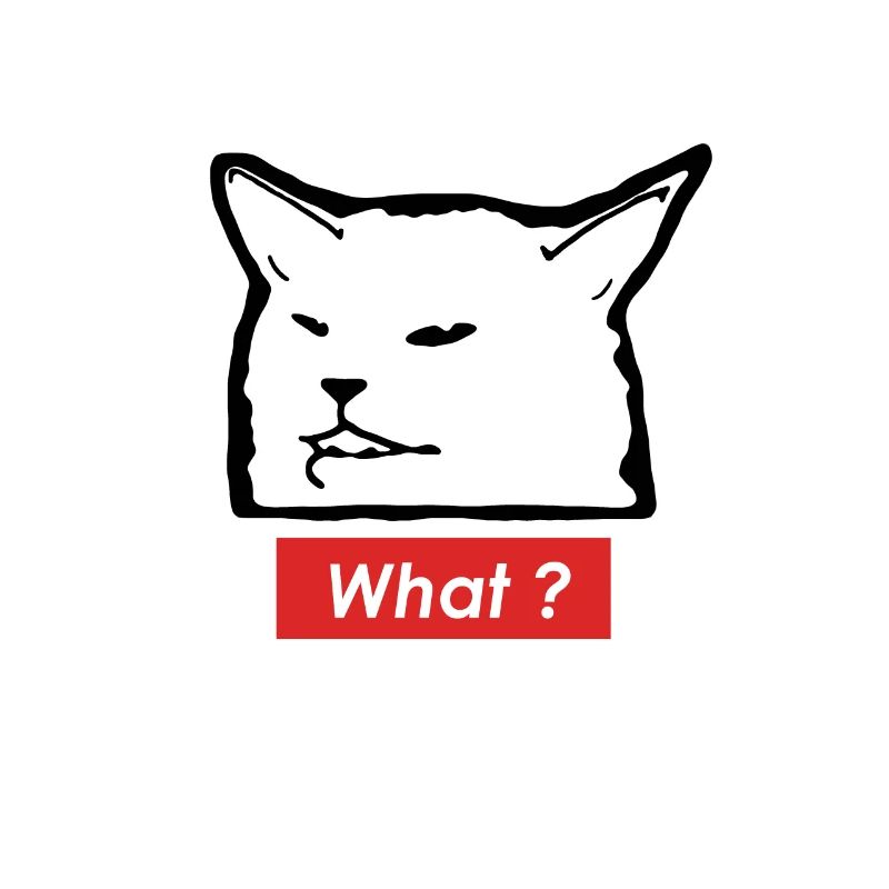 Meme Cat "What" – Black and White Design