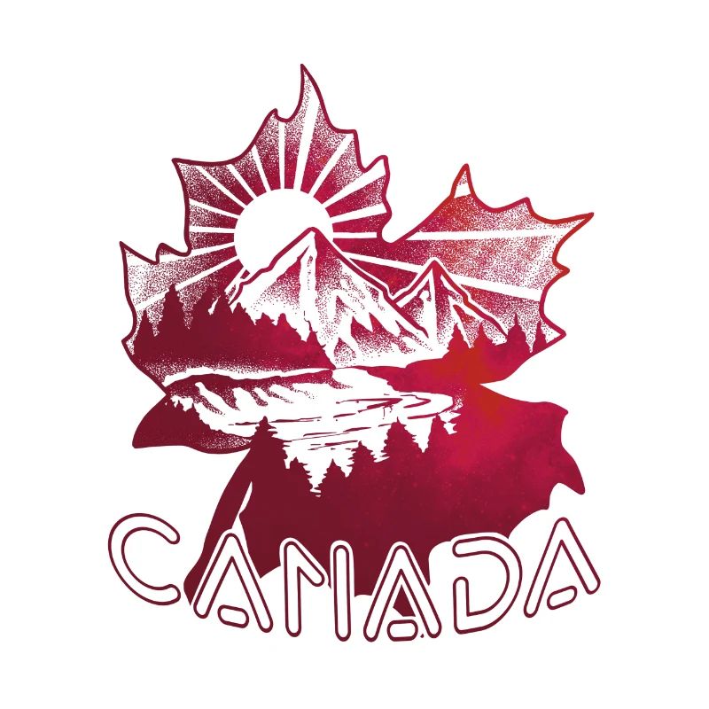 Canada gift - mountains & dotwork art trees