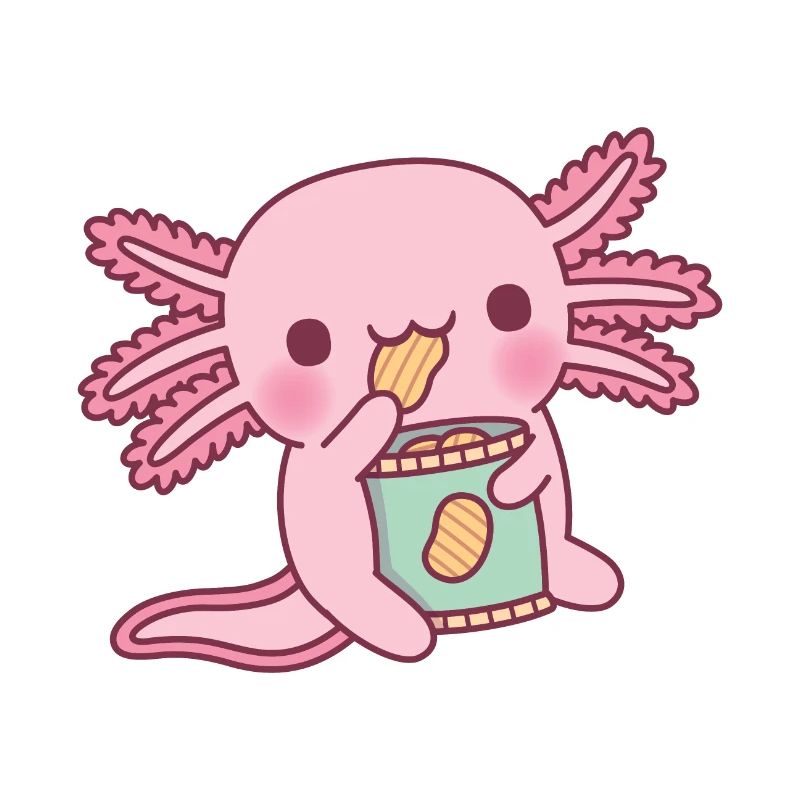 Mignon Axolotl mangeant des chips de pommes de terre