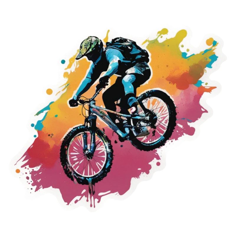 Descente en VTT à travers les éclaboussures de peinture