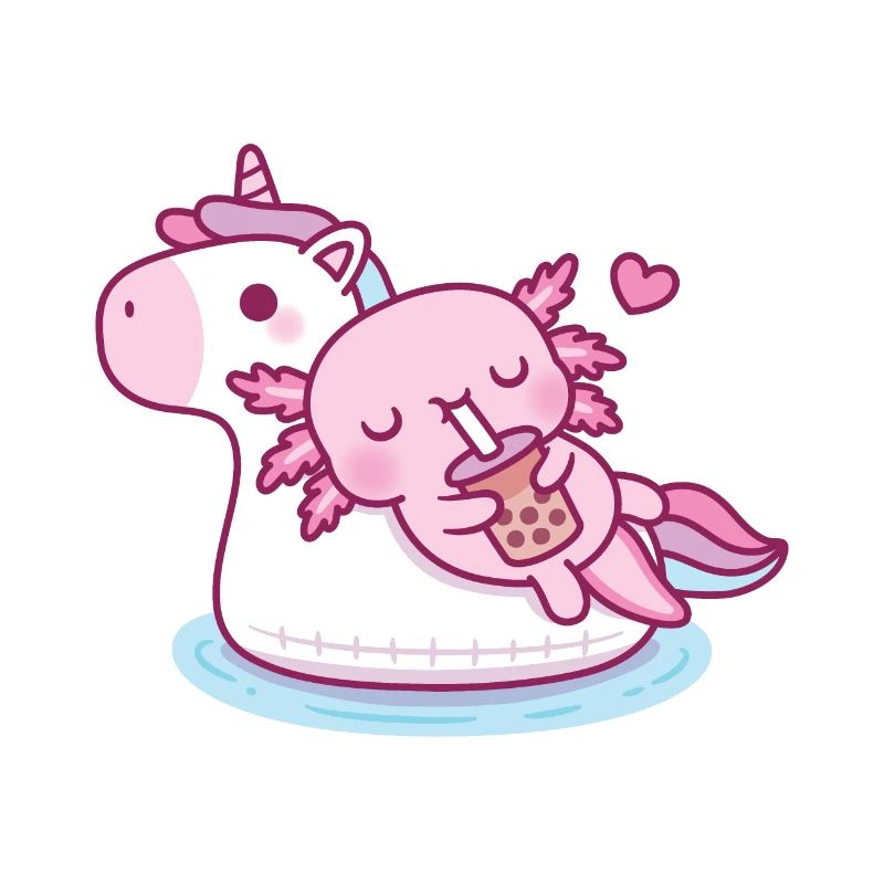 Mignon Axolotl Chilling sur Unicorn Pool Float Summer