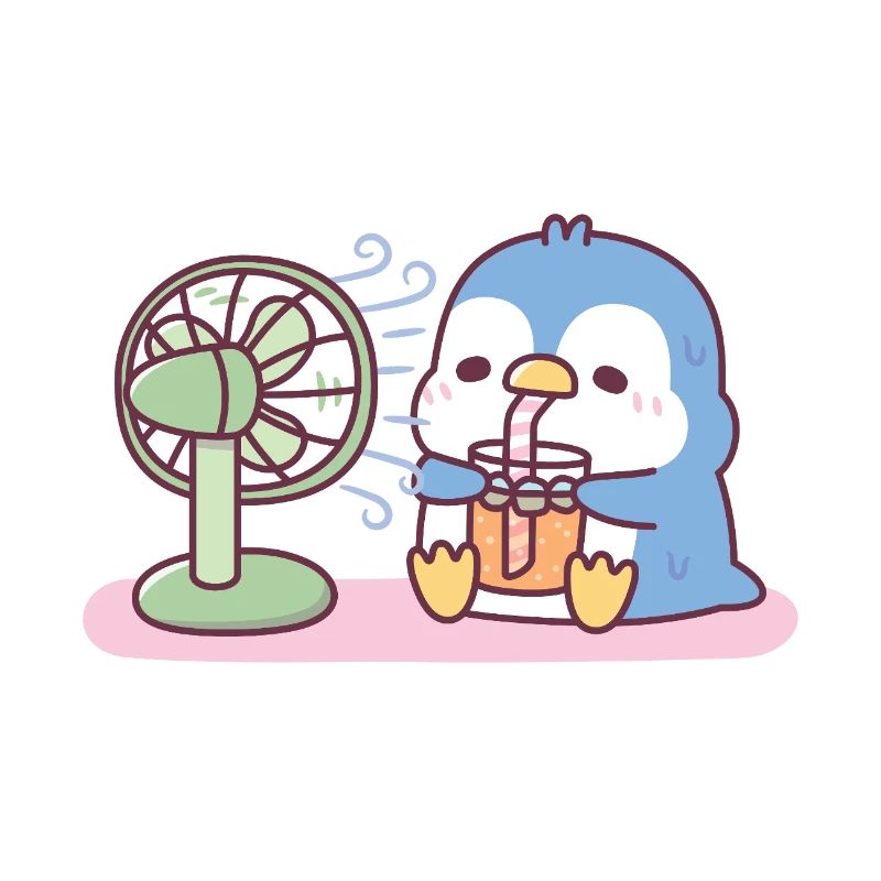 Süßer blauer Pinguin Cool halten mit Ventilator kaltes Getränk