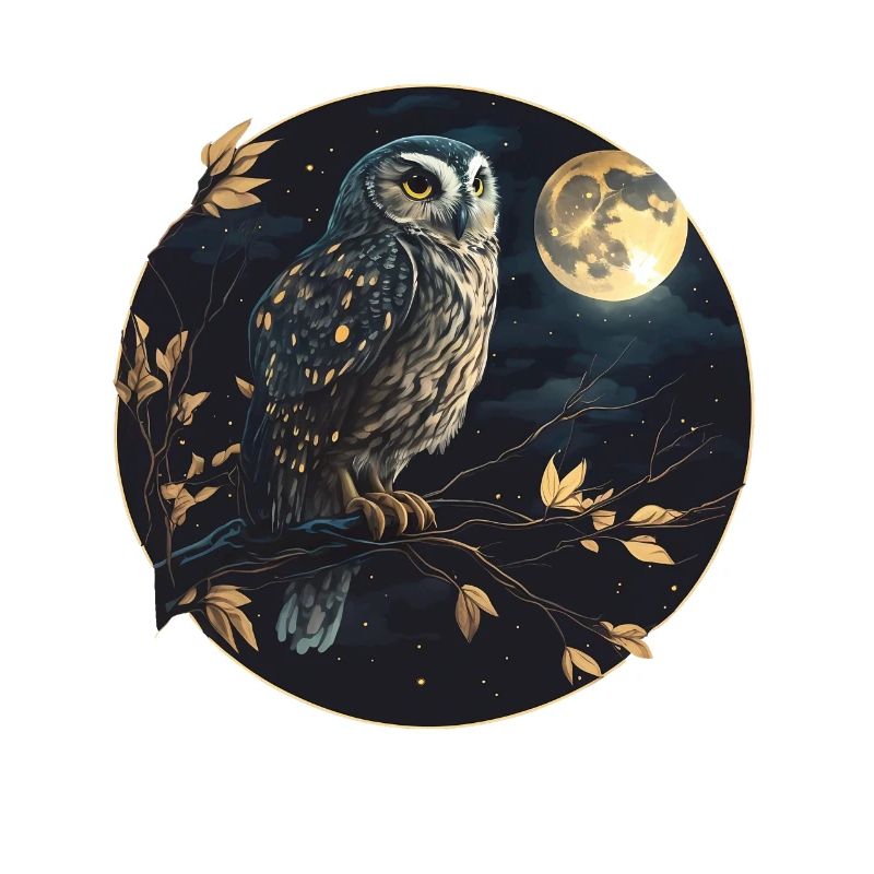 Nachteule Eule auf Ast Vollmond