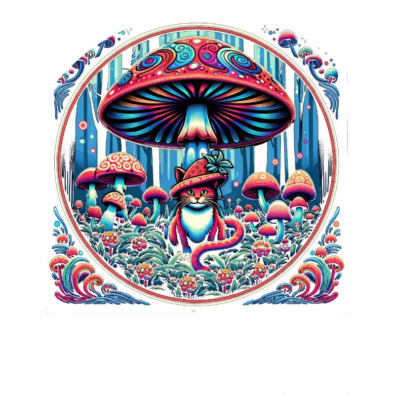 Psychedelische Katze Mit Magischen Pilzen