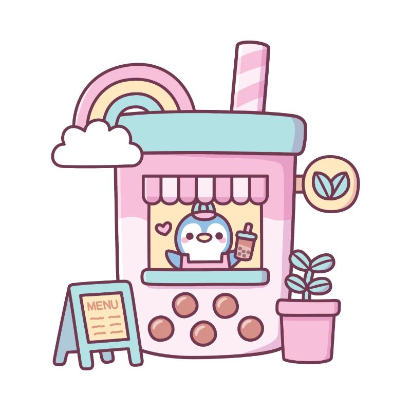 Mignon Pingouin Running Bubble Tea Cafe