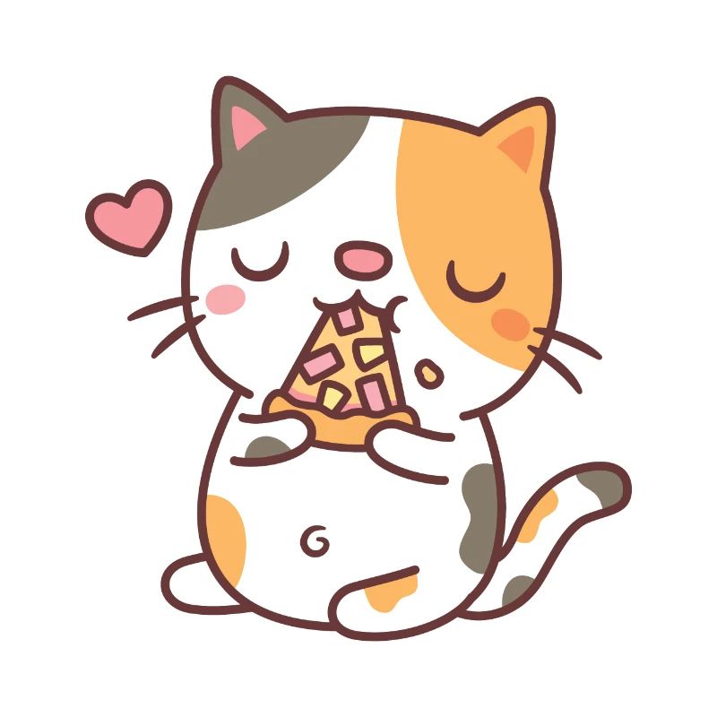 Mignon Calico Cat Mangeant Pizza
