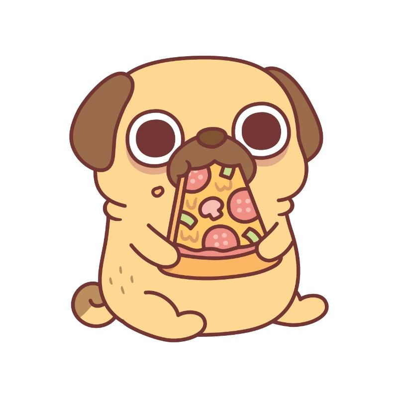 Chien carlin mignon mangeant une tranche de pizza