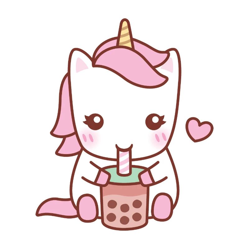 Cute White Unicorn Drinking Bubble Tea