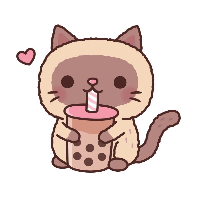 Cute Siamese Cat Loves Bubble Tea