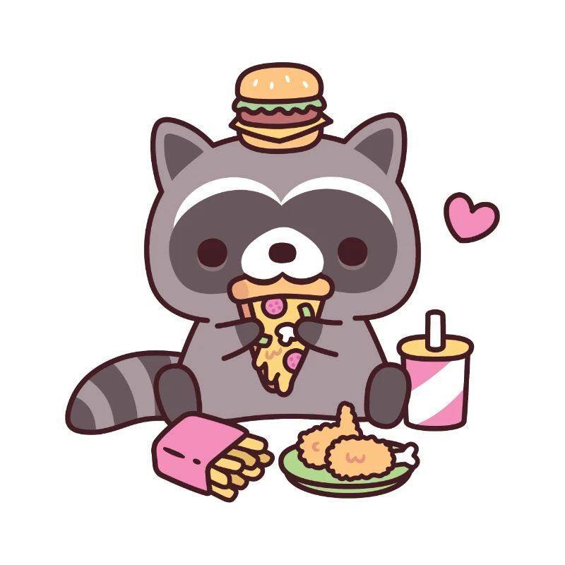 Mignon raton laveur mangeant de la restauration rapide