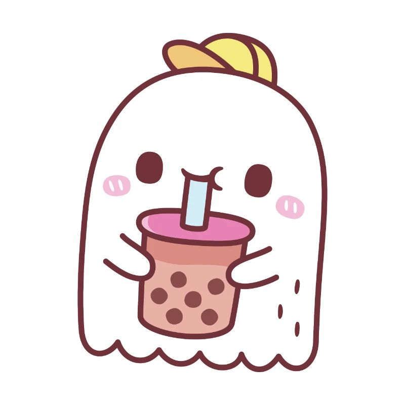 Cute Ghost Drinking Boba Tea