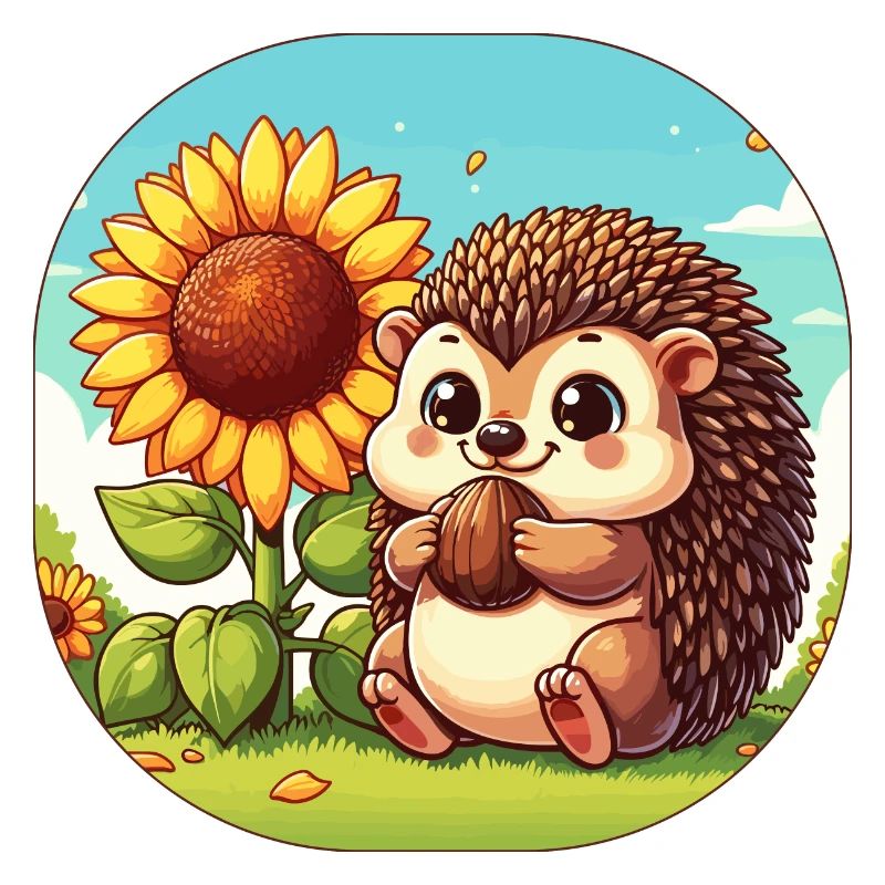 Hérisson mignon avec tournesol sur une prairie