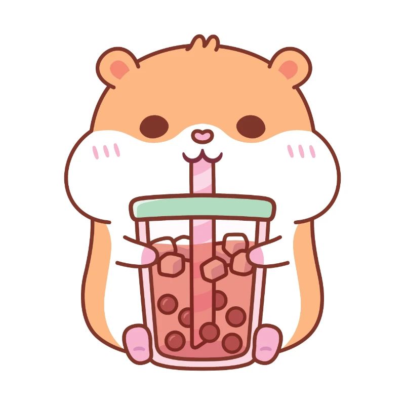 Cute Chubby Hamster Drinking Bubble Tea