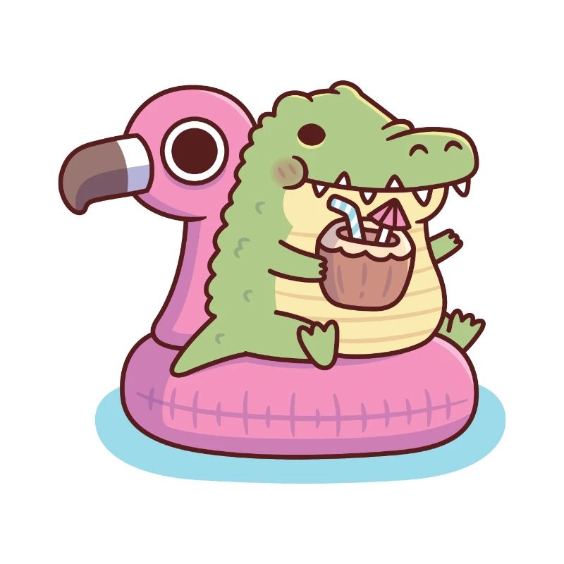 Cute Chubby Crocodile Chilling On Flamingo Float