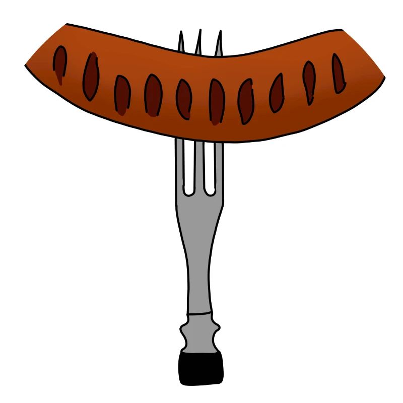 Bratwurst from the grill skewered on fork