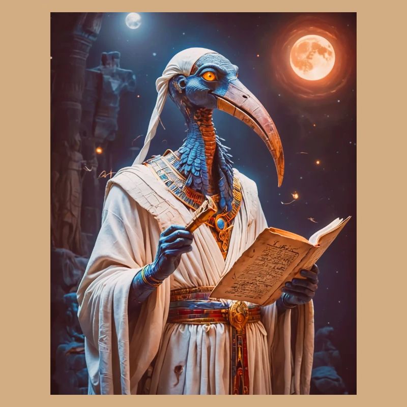 Thoth, ibis-headed god, holding a scroll