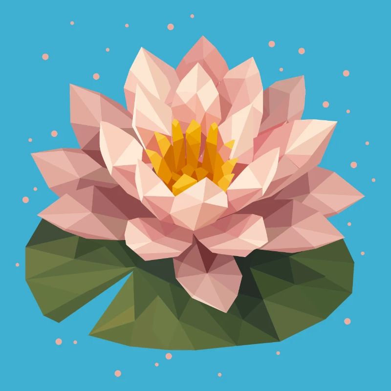 Polygon Water Lily in Pink on Green Leaf