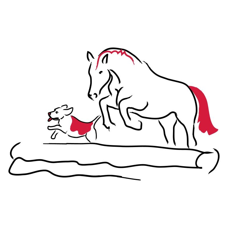 Springpferd mit Hund